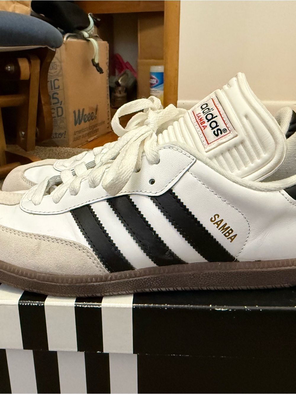 adidas Samba White Leather Sneakers with Black Stripes